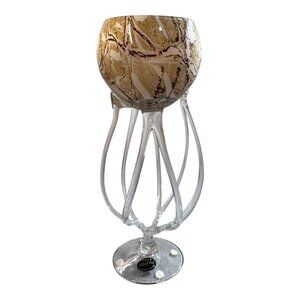 Vtg Józefina Krosno Gold Marble Glass Jellyfish Octopus Vase Original Sticker
